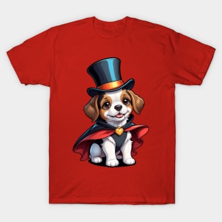 Cute Puppy Wearing a Top Hat and Cape T-Shirt